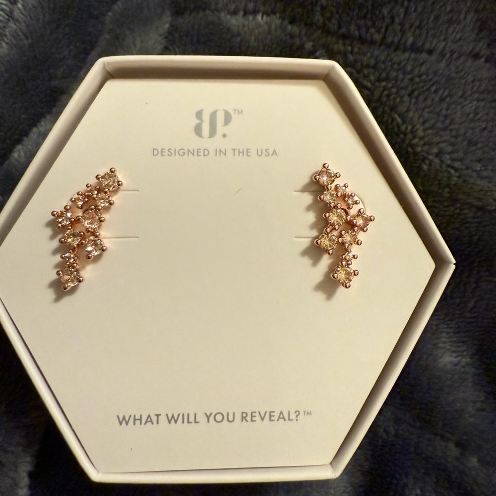 Bomb Party “She Flies Free”Smokey Topaz CZ on Rose Gold Earrings